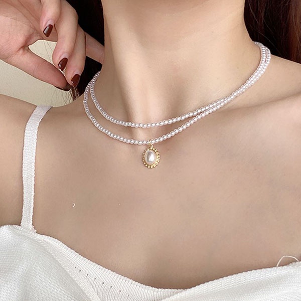 kalung double layer mutiara pearl multi layer necklace jka221 (3G4)