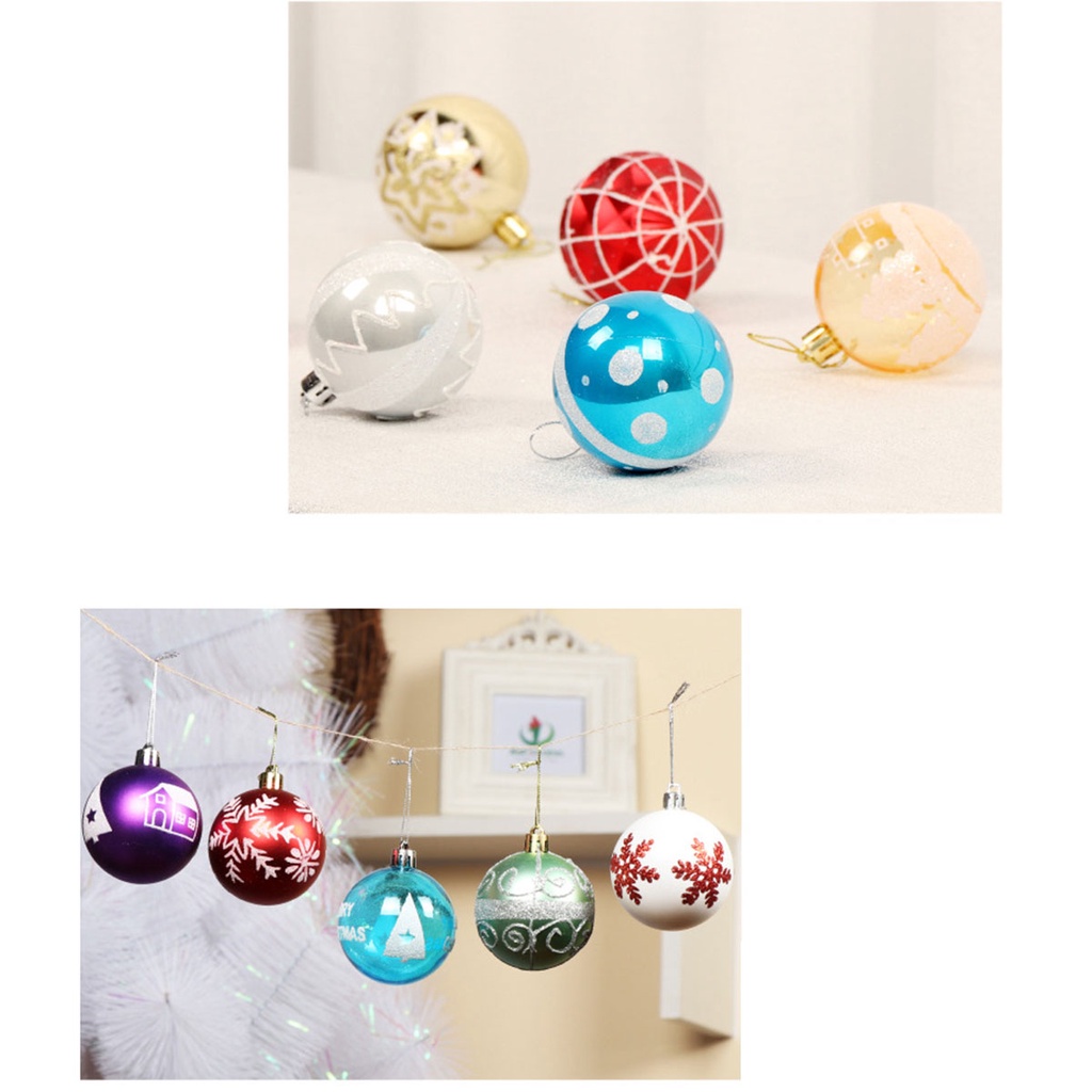 [Christmas Products]24Pcs/Box 6cm Christmas Decoration Ball Plastic Color Snowflake Painted Balls