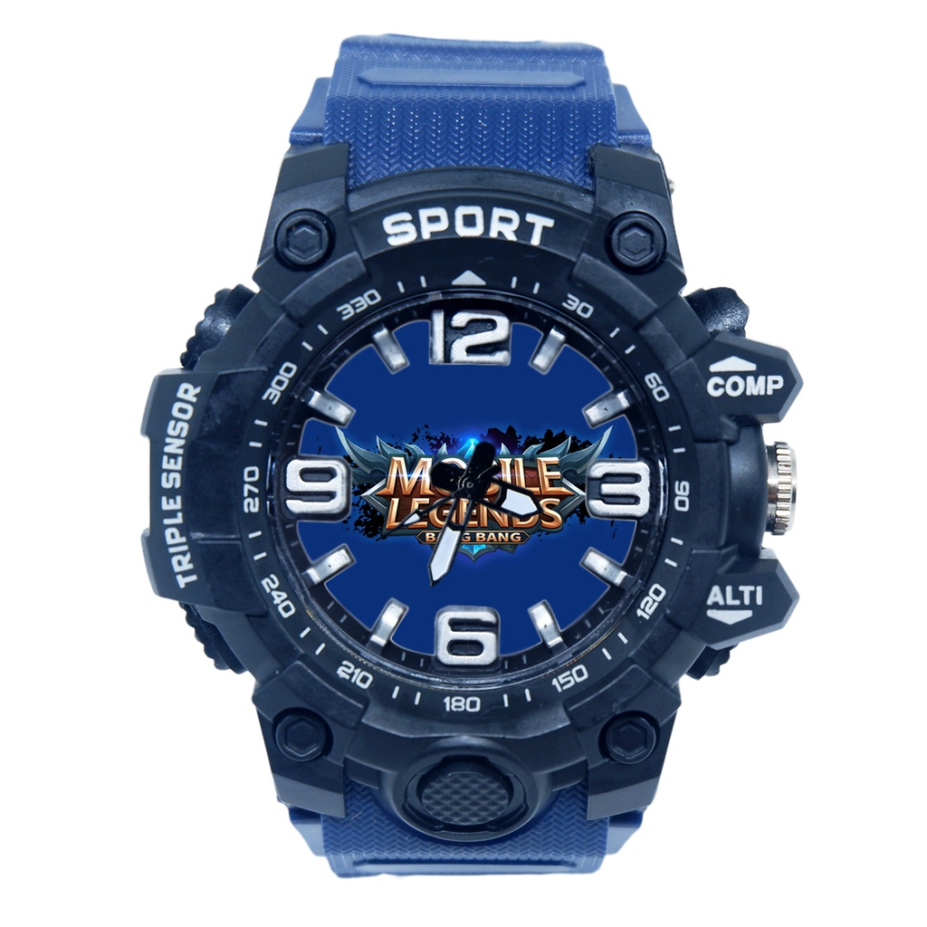 Jam Tangan Sport Cowok Anti Air Logo Mobile Legends Team EVOS / RRQ / Onic Blue Navy