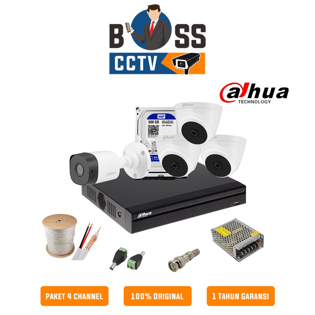 PAKET KAMERA CCTV 4 CHANNEL DAHUA COOPER 2MP