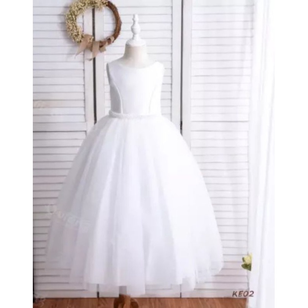 Gaun anak - keluaran terbaru Warna Putih Maxi Panjang Manik Sabuk Gaun Butik Pertama