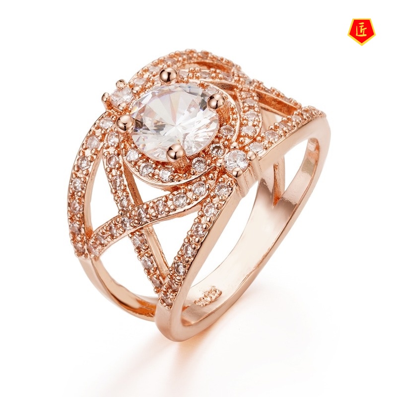 [Ready Stock]Luxury Full Diamond Micro Setting Ring Rose Gold