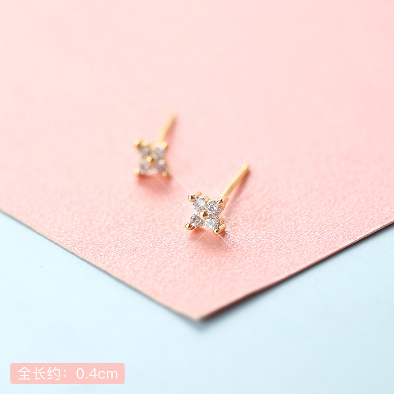 925 Perak Anting Murni Mini Kecil Bulan Bintang Zirkon Halus Anting Mahkota Kecil