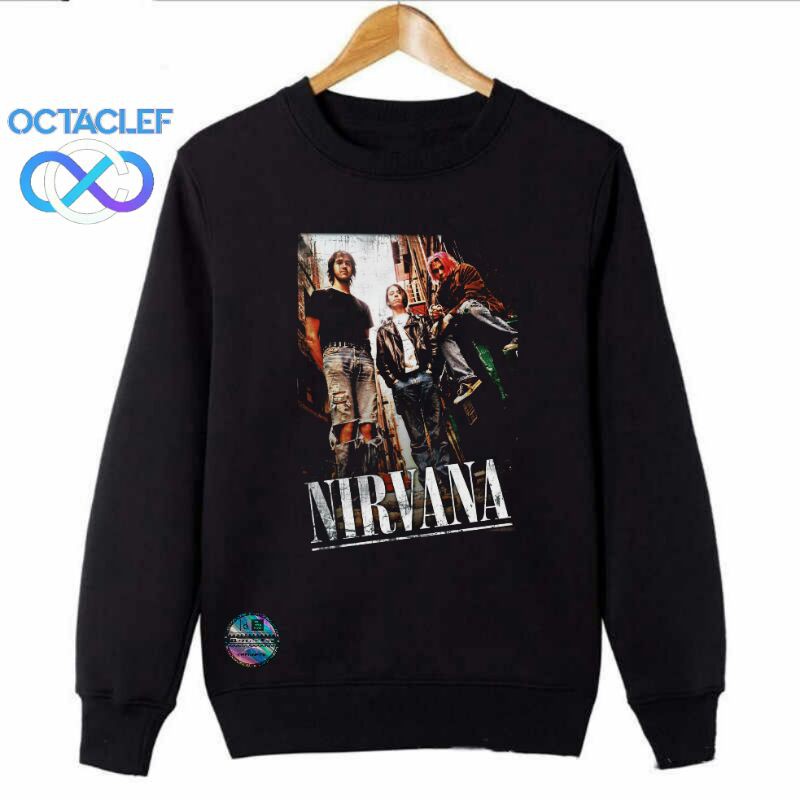 OCTACLEF Crewneck Sweatshirt Sweater Jaket Printing DTG Music Band Nirvana Unisex Pria Wanita