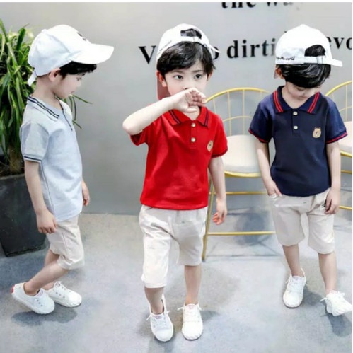 Cherry COD Setelan Baju Anak / Pakaian Anak Lengan Pendek Import / Setelan Anak Motif Polo SB08