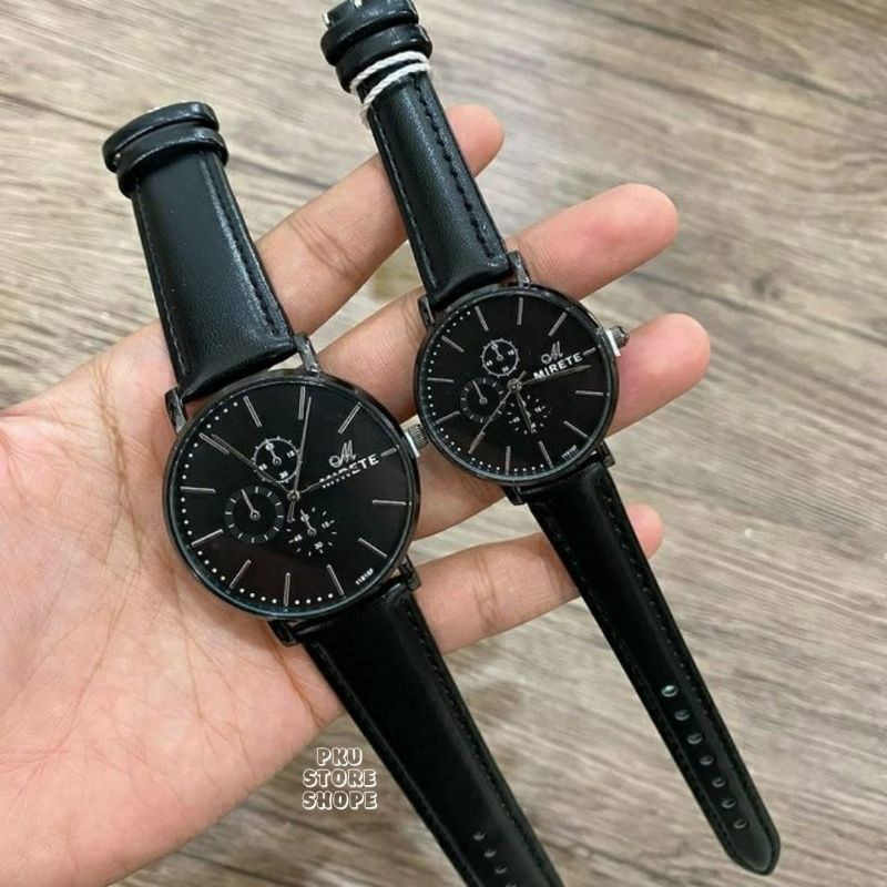 JAM TANGAN COUPLE MIRETE TALI KULIT ORIGINAL PREMIUM TAHAN AIR PRIA DAN WANITA//JAM TANGAN COUPLE PRIA WANITA TERMURAH MODEL ANALOG TERLARIS DAN VIRAL FREE BATRAI CADANGAN