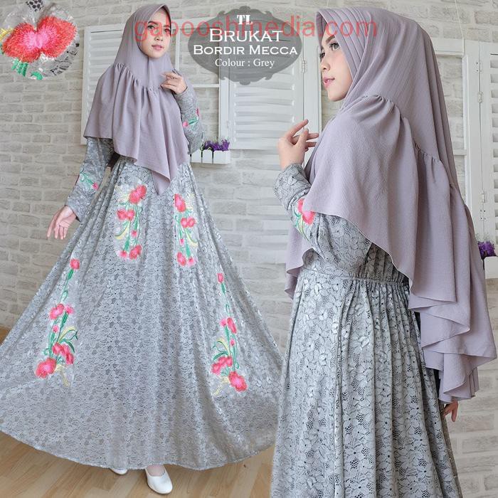 [Syari Brukat Mecca Grey TL] gamis wanita brukat abu-abu
