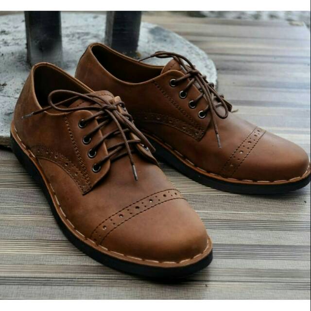 SEPATU KULIT PANTOFEL FORMAL KERJA ORIGINAL PIEDE KASIM BROWN CRAZY HORSE