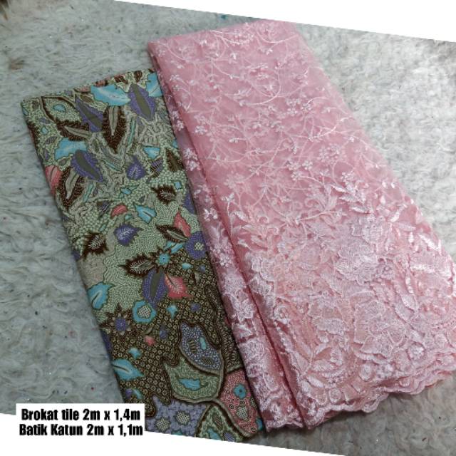 Set bahan  kebaya babypink toko  kain  kebaya 