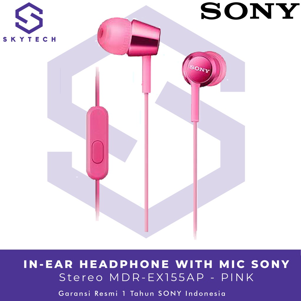 EARPHONE SONY MDR EX155AP PINK ORIGINAL GARANSI RESMI