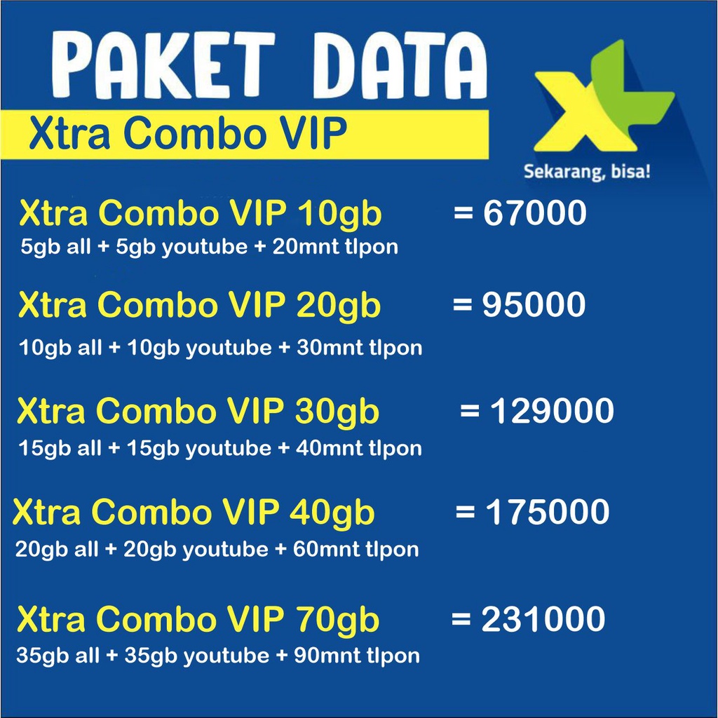 KUOTA INJEK/TEMBAK XL XTRA COMBO VIP 5GB 10GB 20GB 35GB