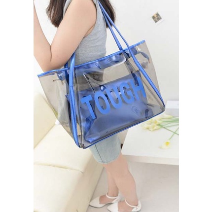 Tas Jinjing Wanita Model Transparan Tough Shoulder Bag with Pouch Casual TW1811