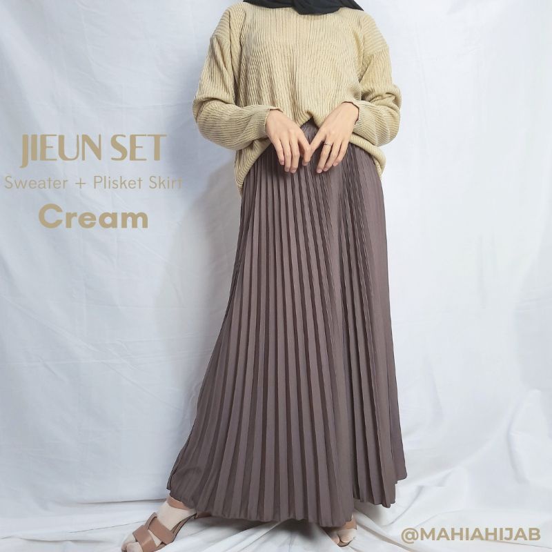 JIEUN SET (Sweater rajut + Rok Plisket) Paket hemat ootd hijab outfit murah