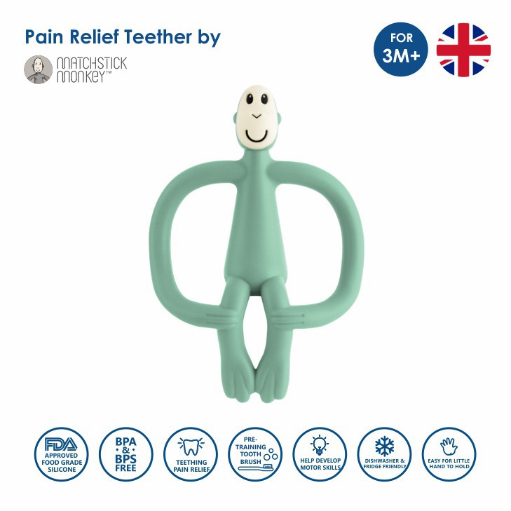 Matchstick Monkey - Teether Baby - Teething Toy Bayi - Gigitan Gusi Anak Bayi - Sikat Gigi Mainan-Mint Green