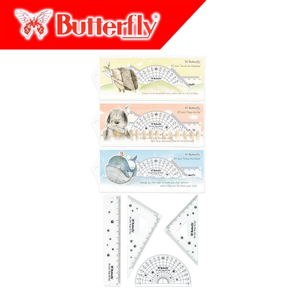 

Butterfly Ruler Set Penggaris Mika Set Polos BT-660 (Cover Animal)