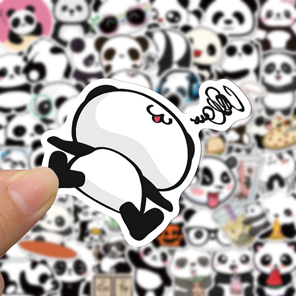 50pcs Stiker Motif Kartun Panda Anti Air Untuk Dekorasi Laptop / Mainan Anak