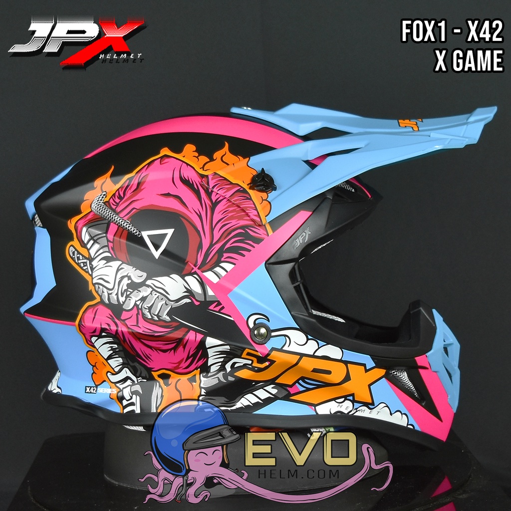 HELM JPX X42 BLACK DOFF CROSS_FOX1 + GOOGLE SNAIL (ONGKIR 2 KG) HELM JPX X42 X-GAME HELM CROSS HITAM DOFF