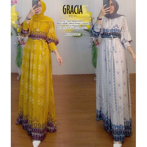 Gamis Motif Gracia Dress Kondangan Wanita Games Remaja Trandy Gamus Muslimah Cotton Rayon Viscose