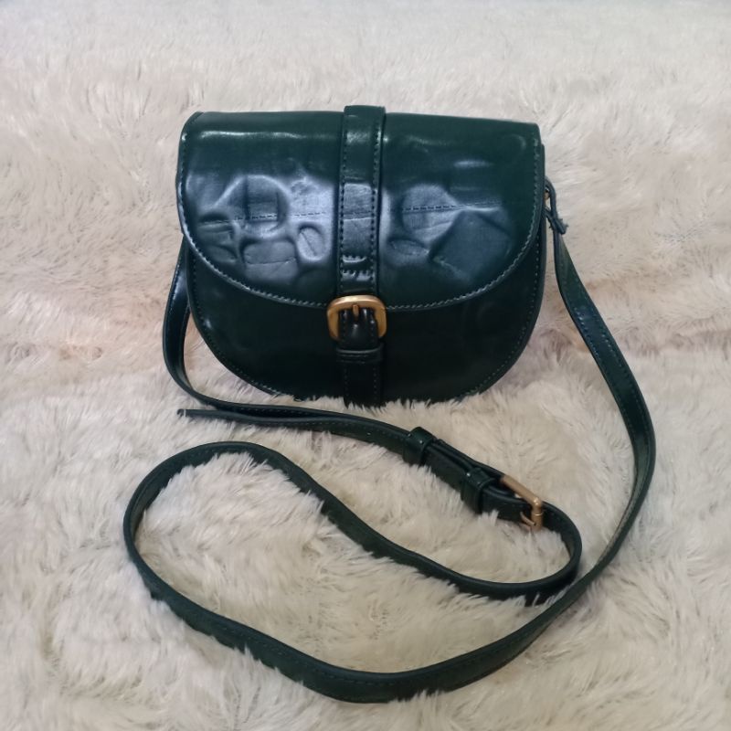 tas selempang wanita hijau botol lala kulit glossy cute MEWAH sling bag cewek