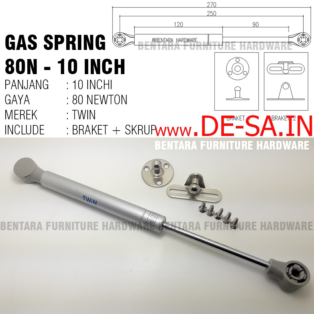 Twin 10 Inchi x 80 Newton Gas Spring Hidrolik - Upward Hidrolik Pintu Kabinet Jok Motor