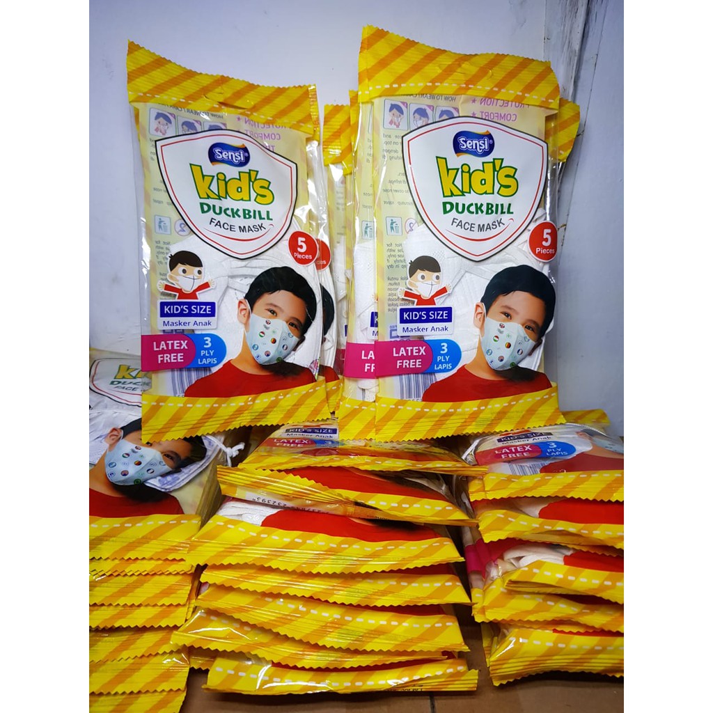 Masker SENSI DUCKBILL KIDS SACHET 3 PLY Isi 5 pcs Masker Anak Original