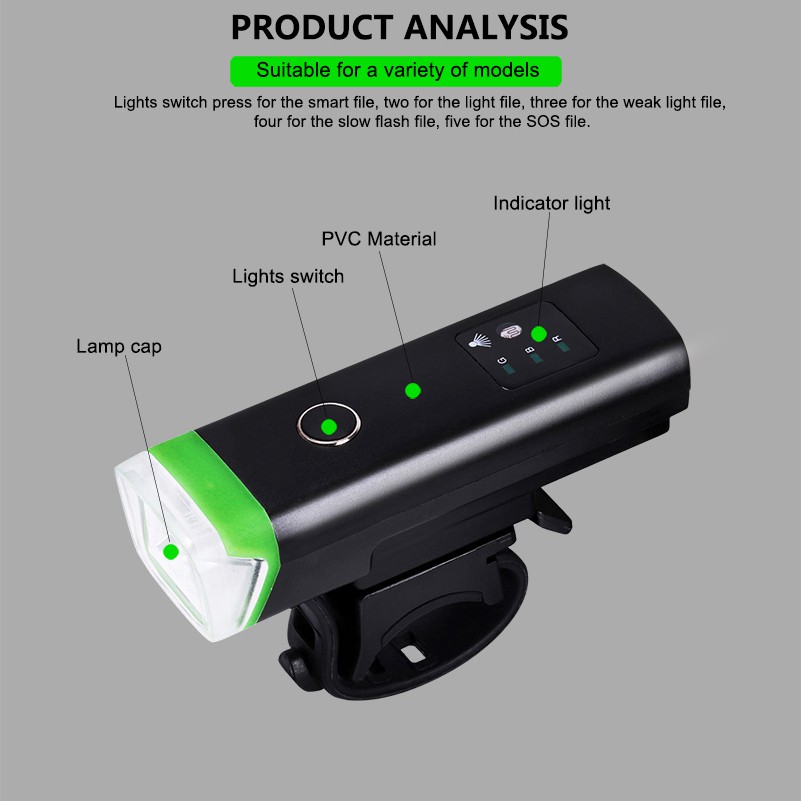 TAFFLED Lampu depan Sepeda led recharge USB di cas XPG 350 Lumens / lampu sepedah / lampu sepeda cas