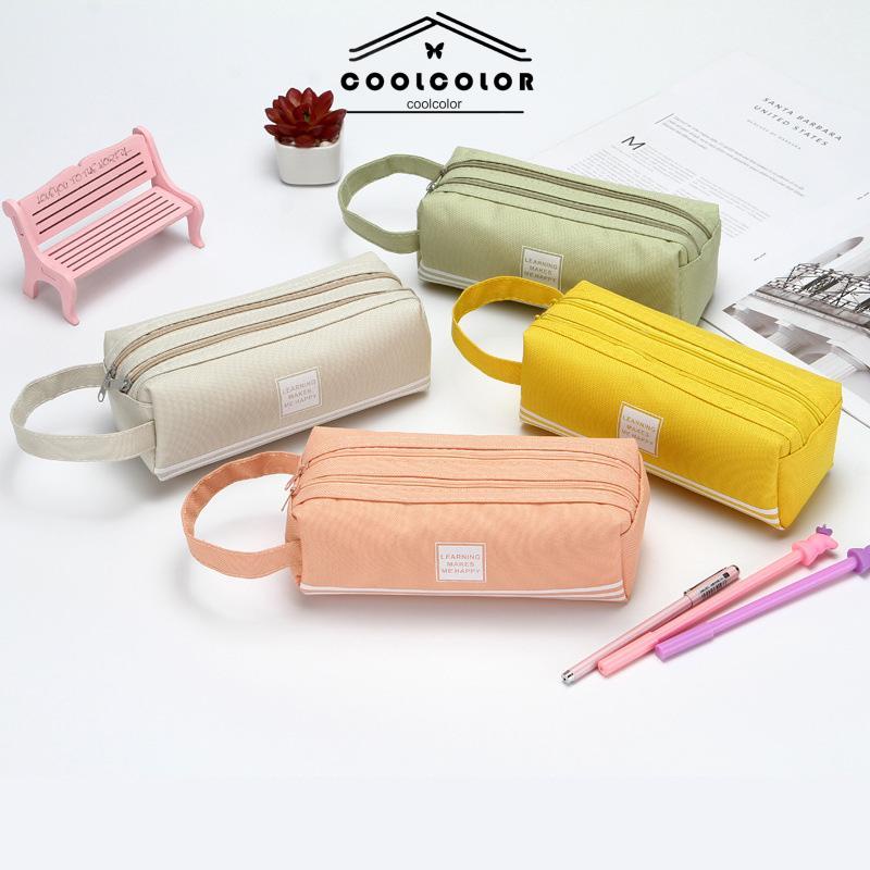 COD Kreatif Double-layer Kapasitas Besar Tas Pena Portabel Tas Alat Tulis Ritsleting Kain Oxford Sederhana- cl