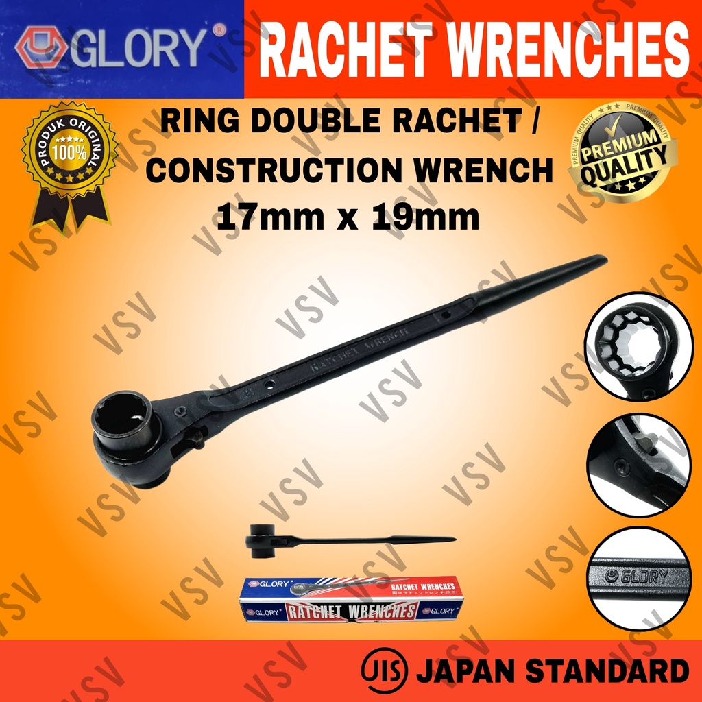 Kunci Ring Double Rachet 17x19mm Kunci Skafolding Construction Wrench Sok Rachet