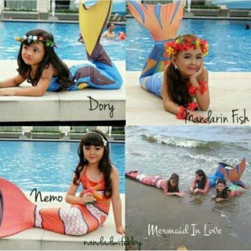 Baju Kostum Renang Mermaid/Putri Duyung Motif RAINBOW (Baju Aril) TOP***