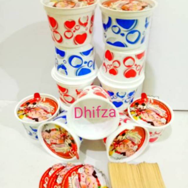 Cup Printing 100ml lengkap+tutup+sendok 1 slop isi 50pcs