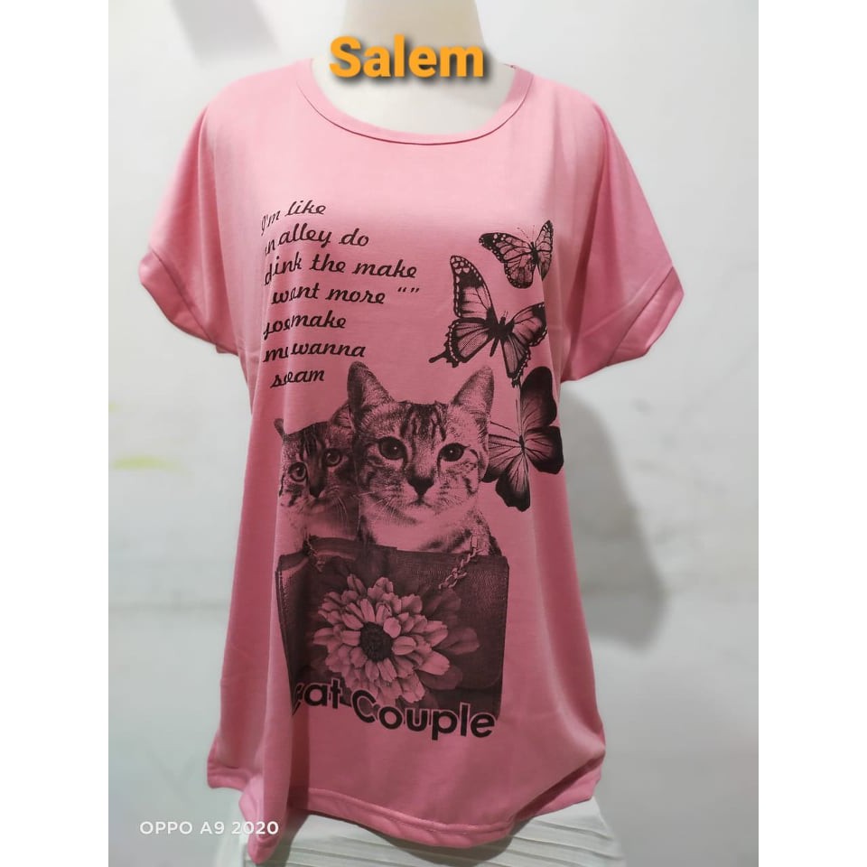 Kaos Jumbo motif CAT COUPLE/oblong Wanita lengan manset