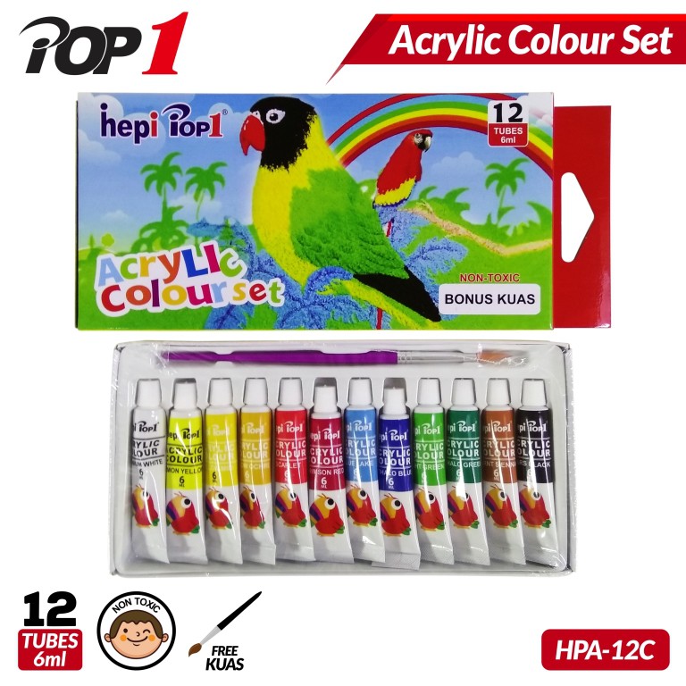 Pop 1 Acrylic  Colour Set Cat  Acry 12C 6ml Cat  Akrilik 