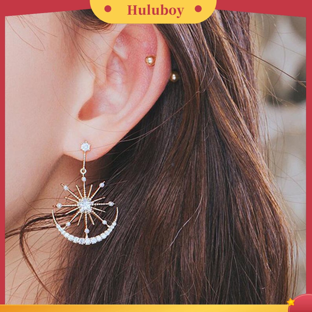 Hu Hu Hu Hu Hu Alat Bantu Pasang Kacamata♡ 1 Pasang Anting Bentuk Bulan Bintang Gaya Kasual Untuk Wanita