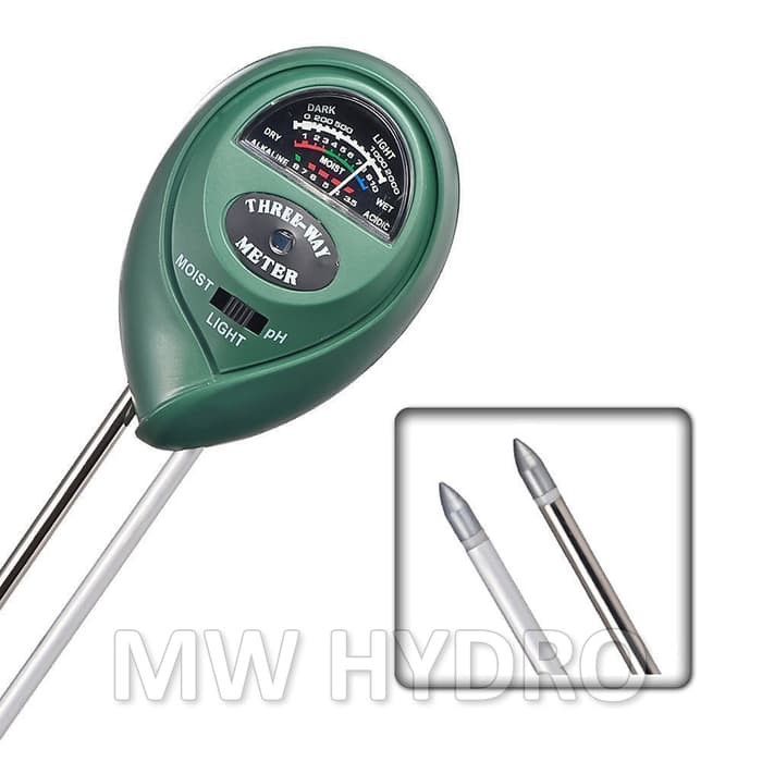 3 in 1 Soil Tester (pH, Moisture, Light) - pH Meter Tanah - Bulat