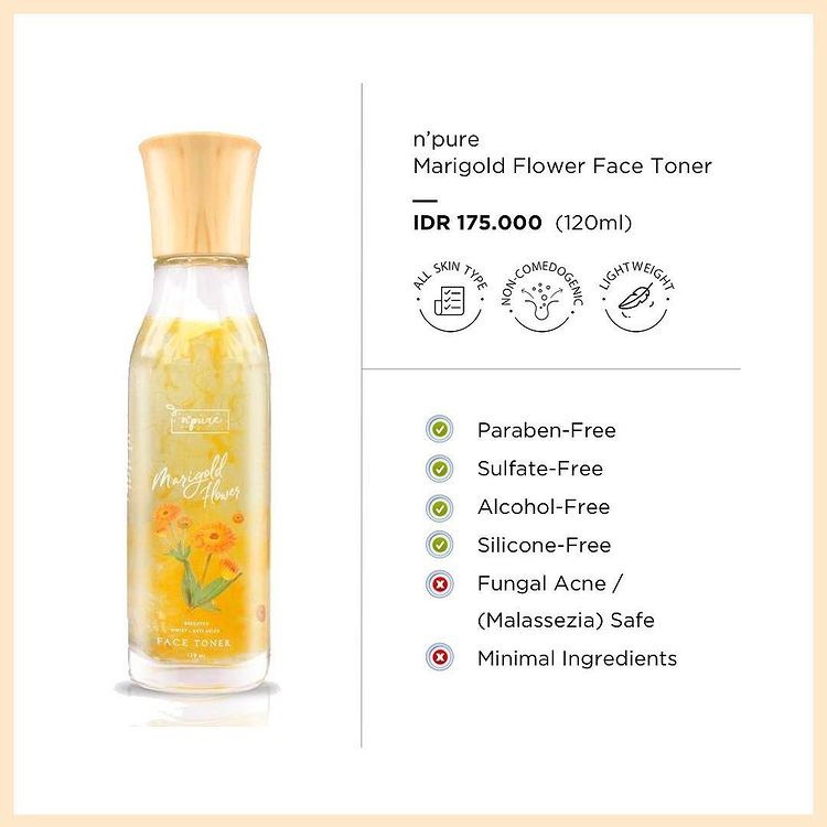 Npure Face Toner Gentle Eksfoliasi Marigold Series Clearing Petal Toner (Anti Aging) 120 ml - Skincare Wajah BPOM Fullsize Calendula Kuning