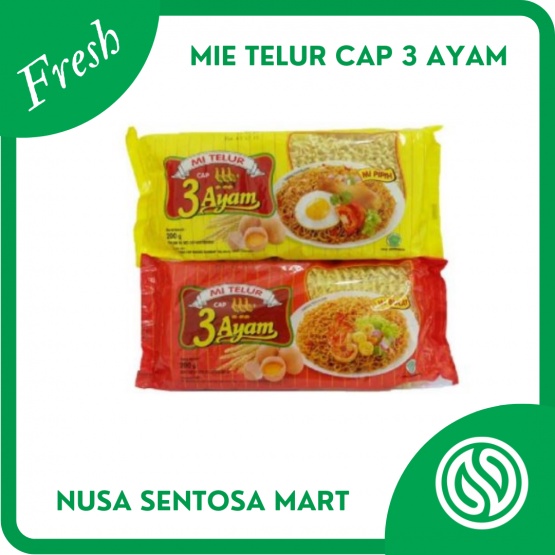 

Mie Telur Cap 3 Ayam / Mie Bulat per Bungkus – 200gr