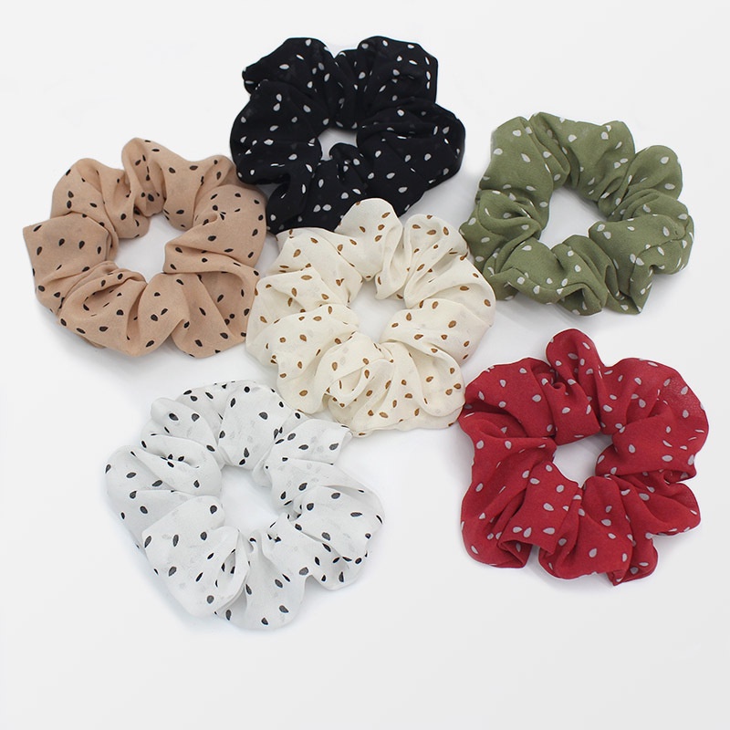 OVERFLOWS.ID Scrunchie Ikat Rambut Bahan Kain Polkadot Polos Karet Elastis Untuk Wanita Import