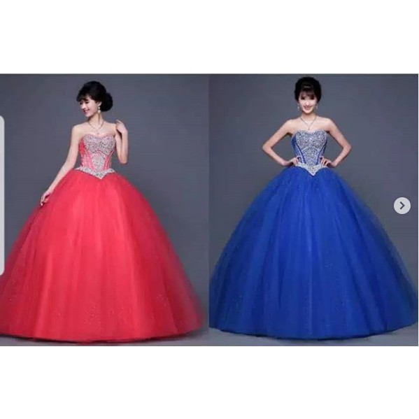 Gaun Pengantin Mewah Biru&merah