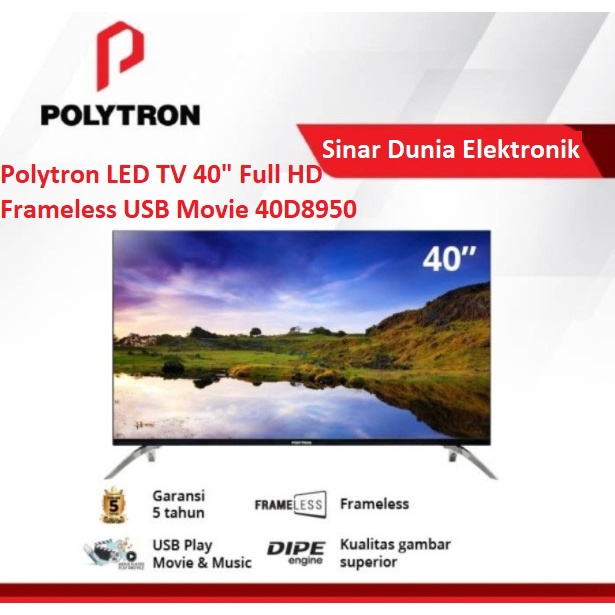 Polytron LED TV 40 Inch Full HD Frameless PLD 40D8950 USB Movie 40&quot;