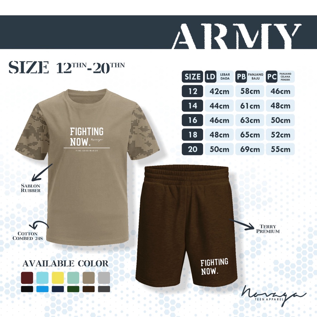 SETELAN ANAK LAKI-LAKI MOTIF ARMY SIZE 12-16 TAHUN