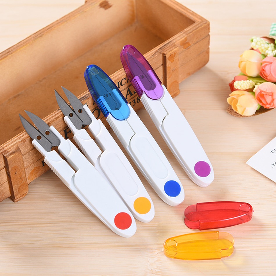 

Pre Order Fishing scissors random color Small scissors with cap transparent with cover of scissors yarn Cross-stitch embroidery