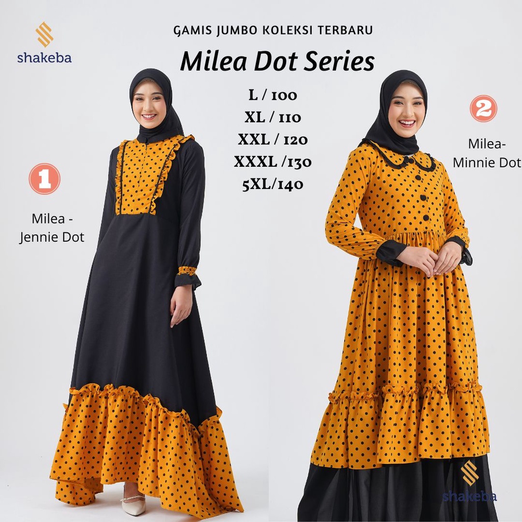 Gamis Jumbo Kekinian Milea Dress Polkadot Series Bahan Monalisa LD 100 sd LD 140 L XL XXL 3XL 5XL