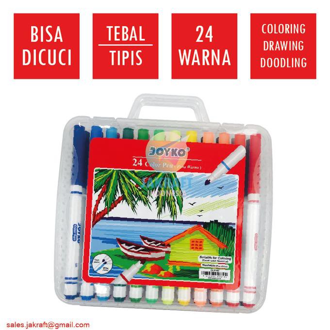 

PERALATAN MENGGAMBAR SPIDOL BISA DICUCI SET 24 WARNA JOYKO WASHABLE COLOR PEN MARKER CLP-05