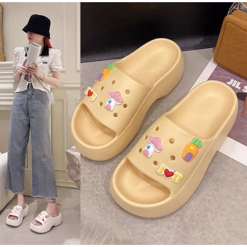 Home-EVA Sandal Slide Wanita Wedges Import Tebal 5cm  Carrot Jabbitz