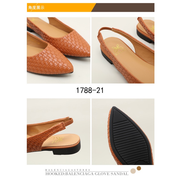 HELIVA ELISA Low Heels 2.5cm Sling Back Stretch Shoes Anyaman Bahan Kulit 1788-21 Original Brand