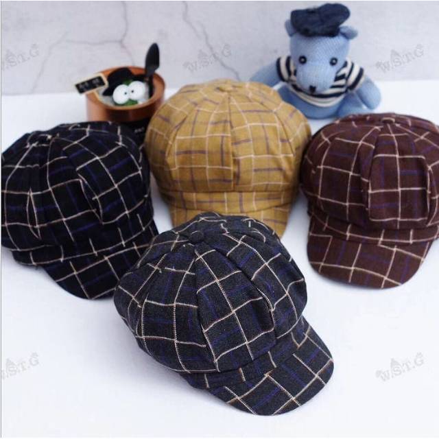 Falt Cap Burberry/Topi Anak kotak Cool Burberry Baret Hat