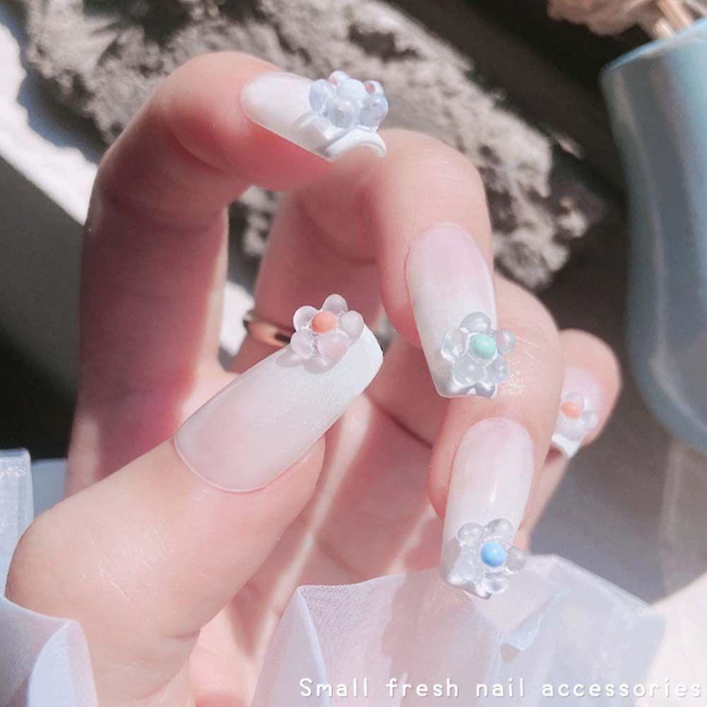 AUGUSTINA Hiasan Paku Bunga Agustina Fashion 50pcs Transparan|Perhiasan Nail Art Resin Manicure Warna