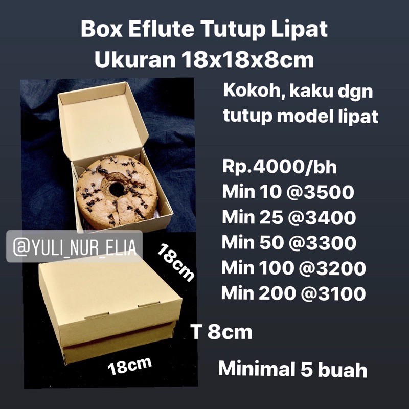 

Box Eflute Tutup Lipat Ukuran 18x18x8cm UKURAN LUAR