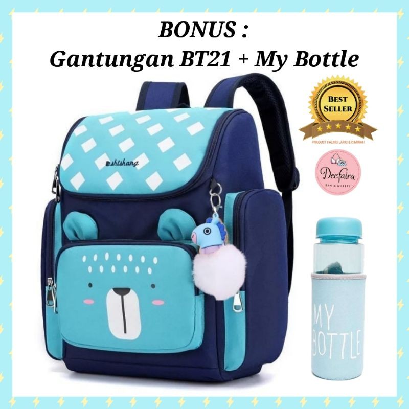 Tas Anak Perempuan Tas Sekolah TK SD  Ransel Wanita Free My Bottle Gantungan BT21