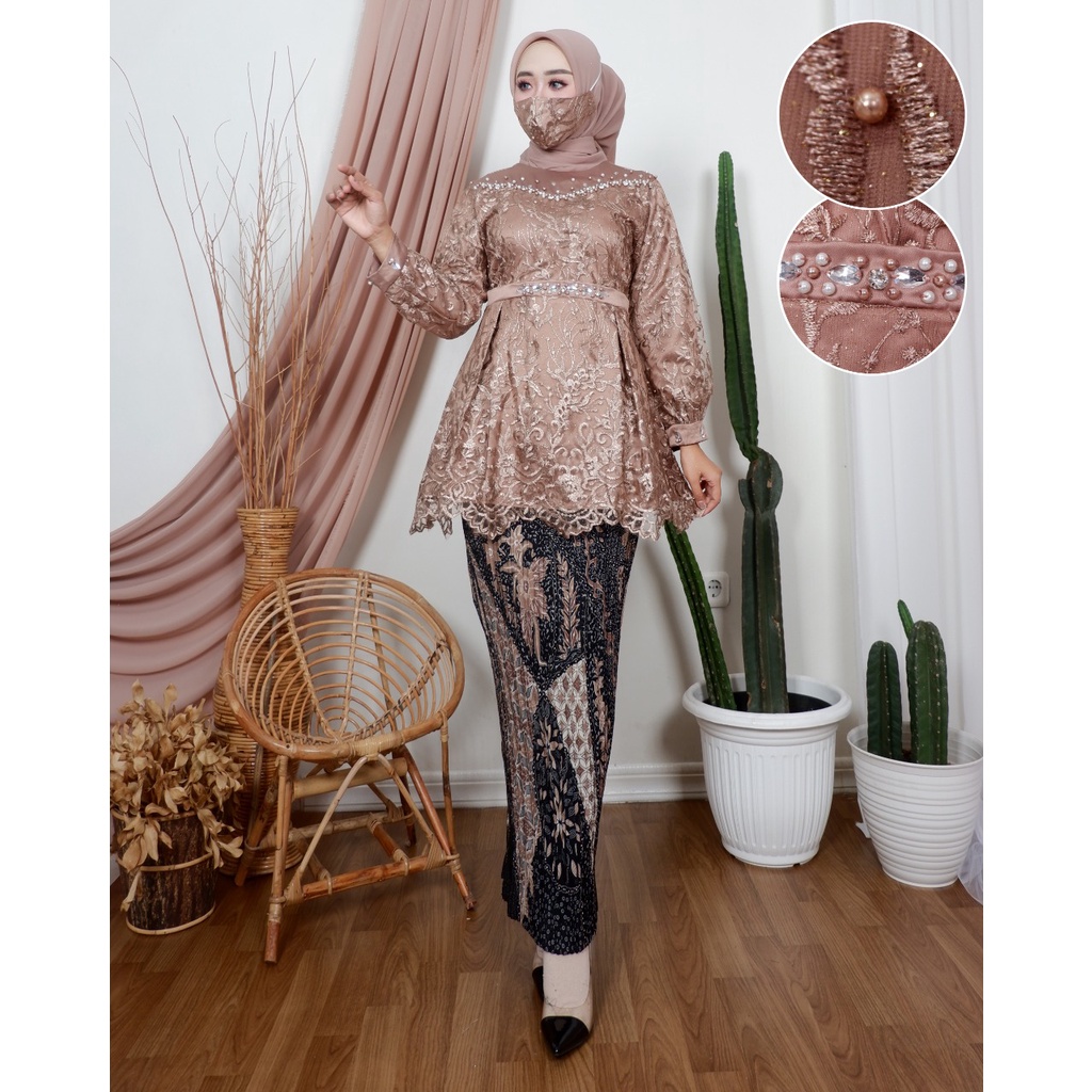 SET TUNIK TULLE MUTIARA BORDIR / STELAN TUNIK PESTA / SET TUNIK TULLE KONDANGAN